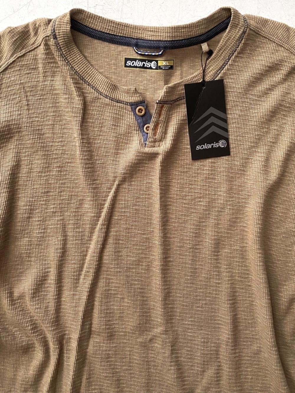 Solaris Shirt Thermal Button Henley Long Sleeve Khaki 100% Cotton XL